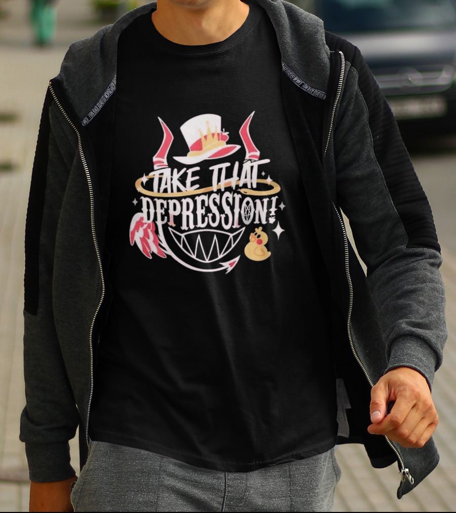 Hazbin Hotel Lucifer Take That Depression Winged Hat Halo Duck T-Shirt