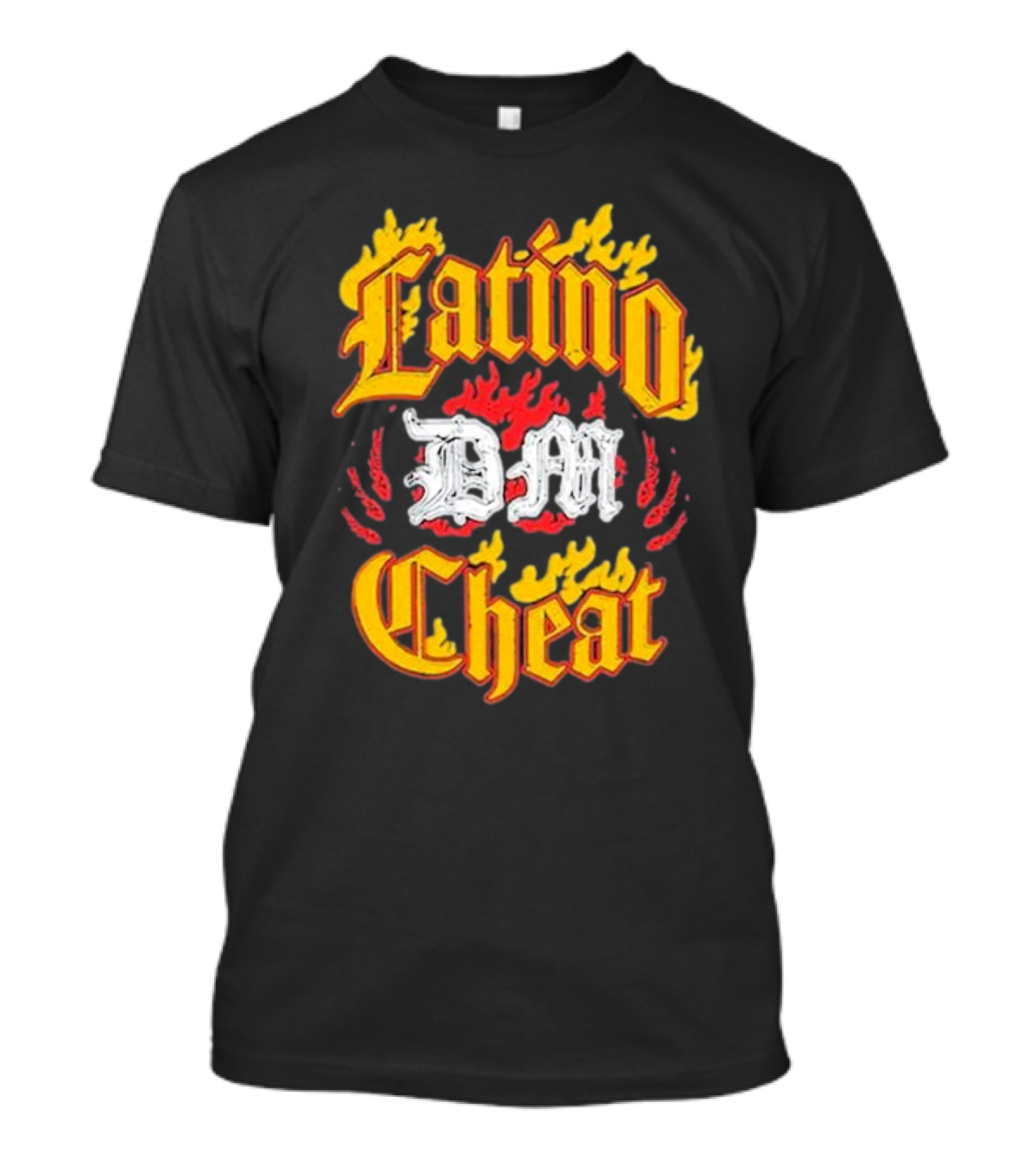 Latino DM Cheat Flames And Gothic Text T-Shirt