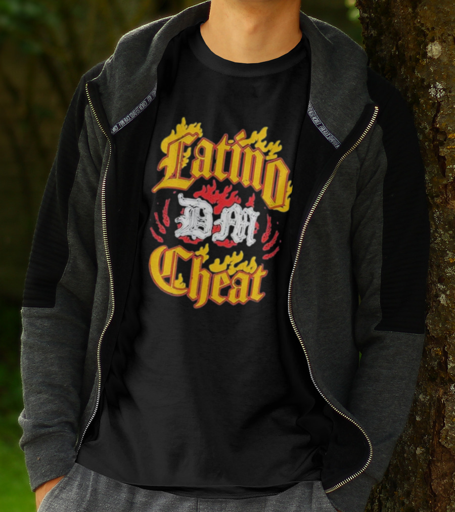 Latino DM Cheat Flames And Gothic Text T-Shirt