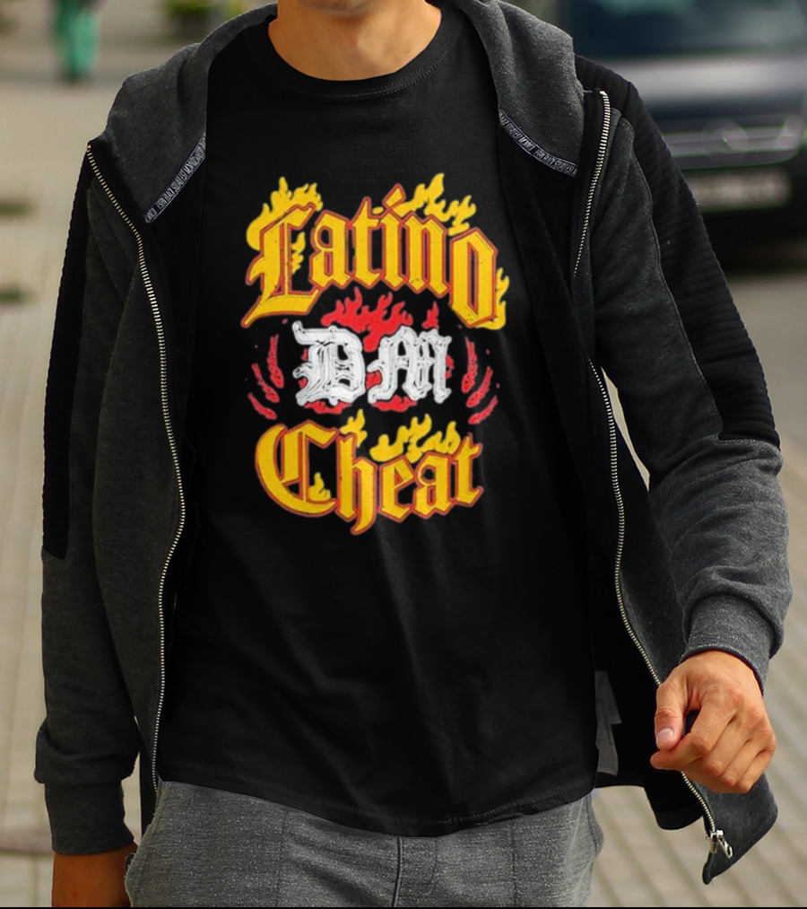 Latino DM Cheat Flames And Gothic Text T-Shirt
