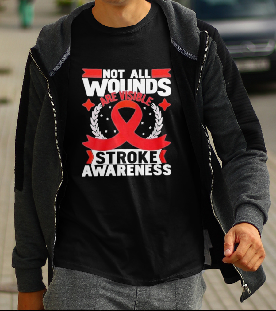 Not All Wounds Are Visible Red Ribbon Stroke Awareness T-Shirt