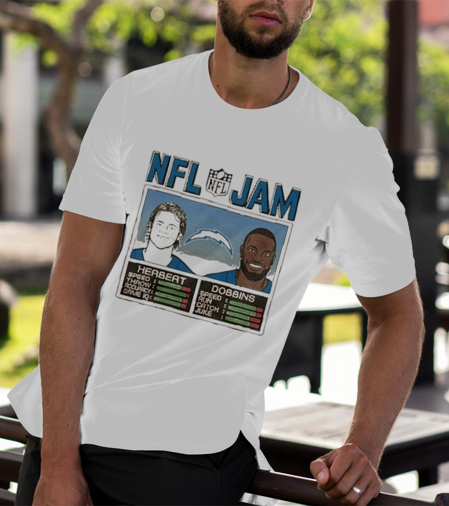 NFL Jam Chargers Herbert Dobbins Stats T-Shirt