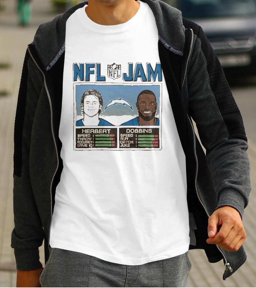 NFL Jam Chargers Herbert Dobbins Stats T-Shirt