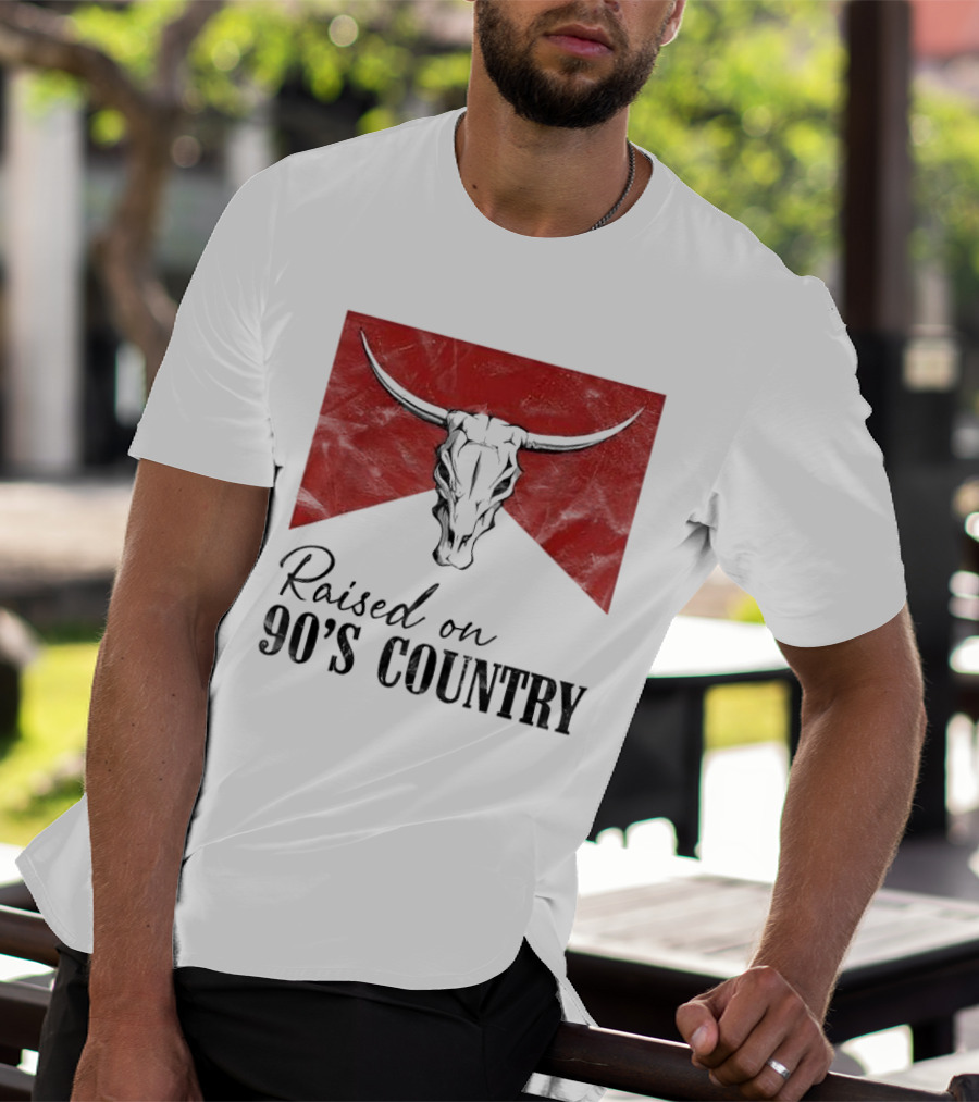 Raised On 90’s Country Western Bull Skull T-Shirt