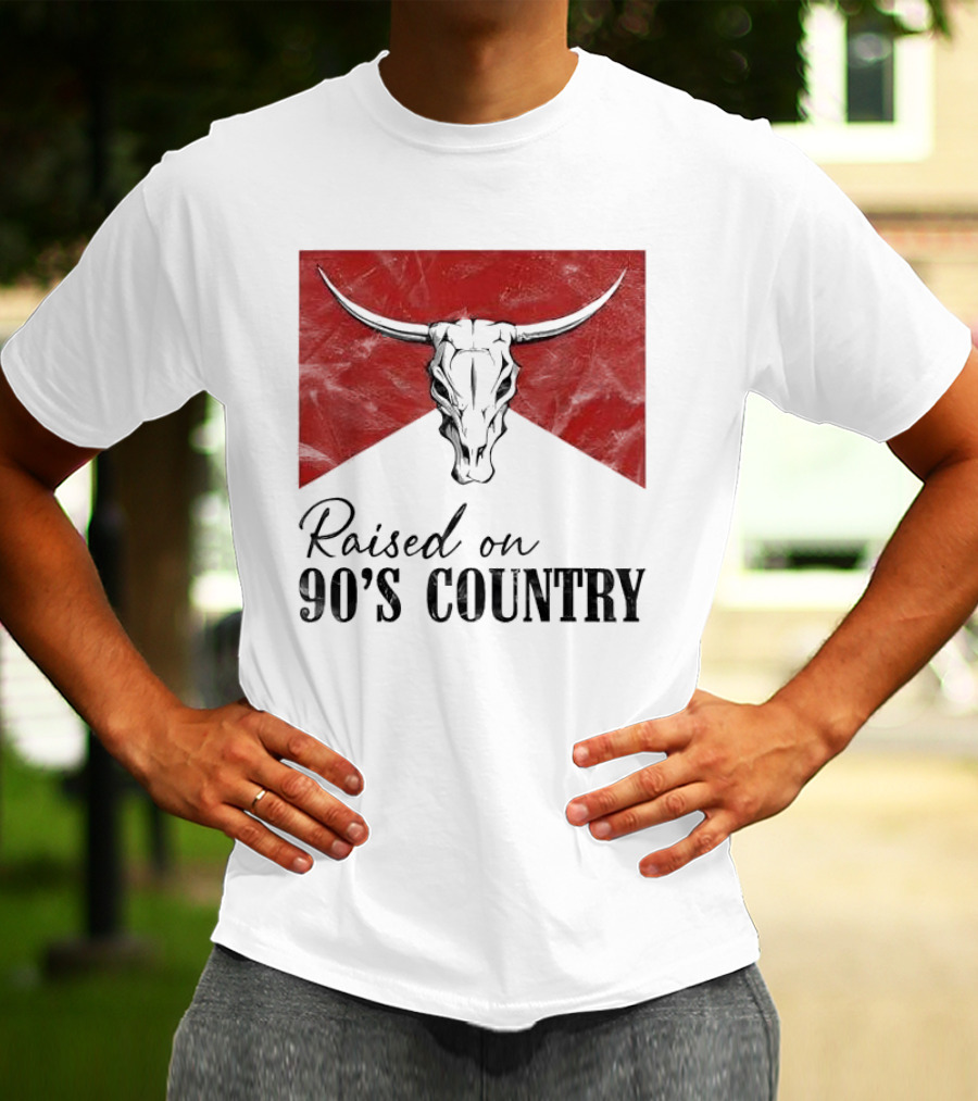 Raised On 90’s Country Western Bull Skull T-Shirt