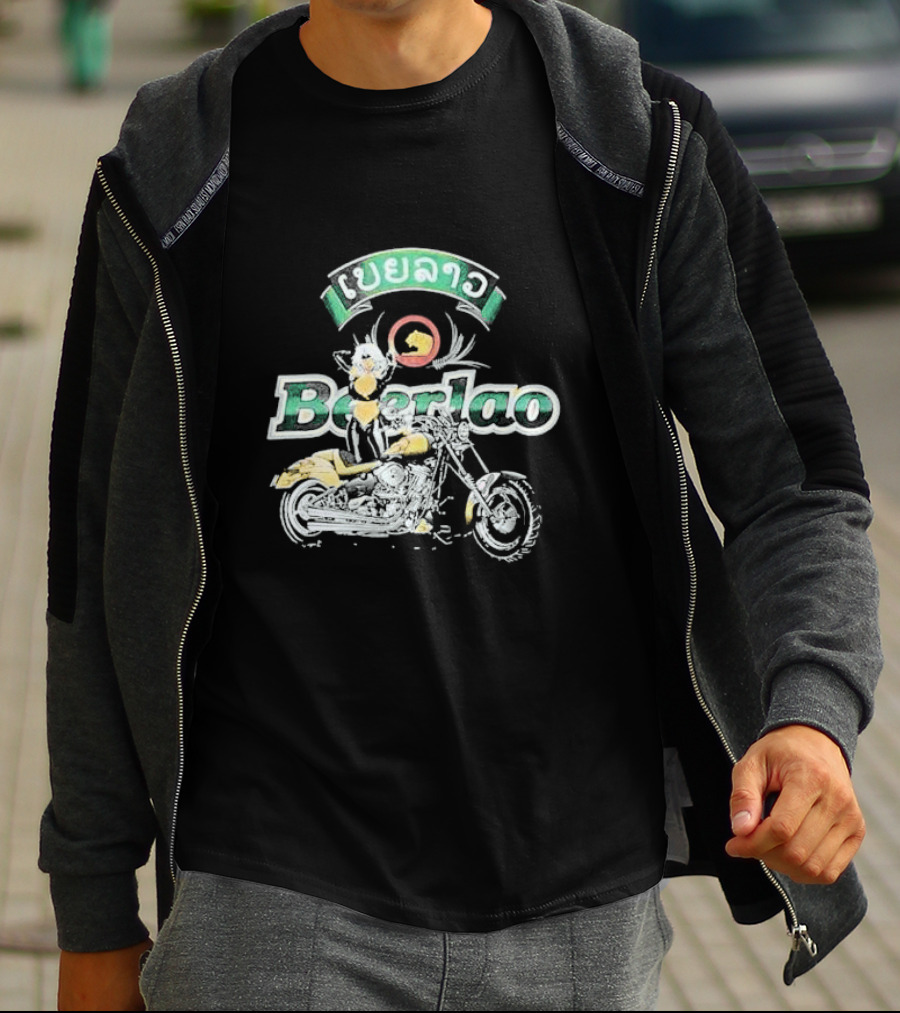 Beer Lao Lager Beerlao Biker Chick Motorcycle T-Shirt