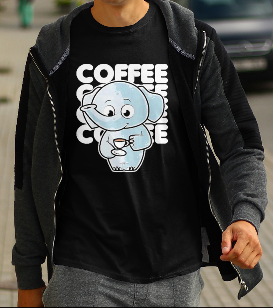 Cute Elephant Coffee Kawaii Neko Anime T-Shirt