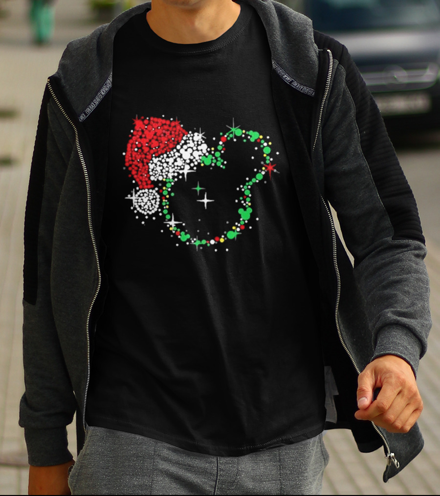 Mickey Mouse Santa Hat Christmas Lights Disney T-Shirt