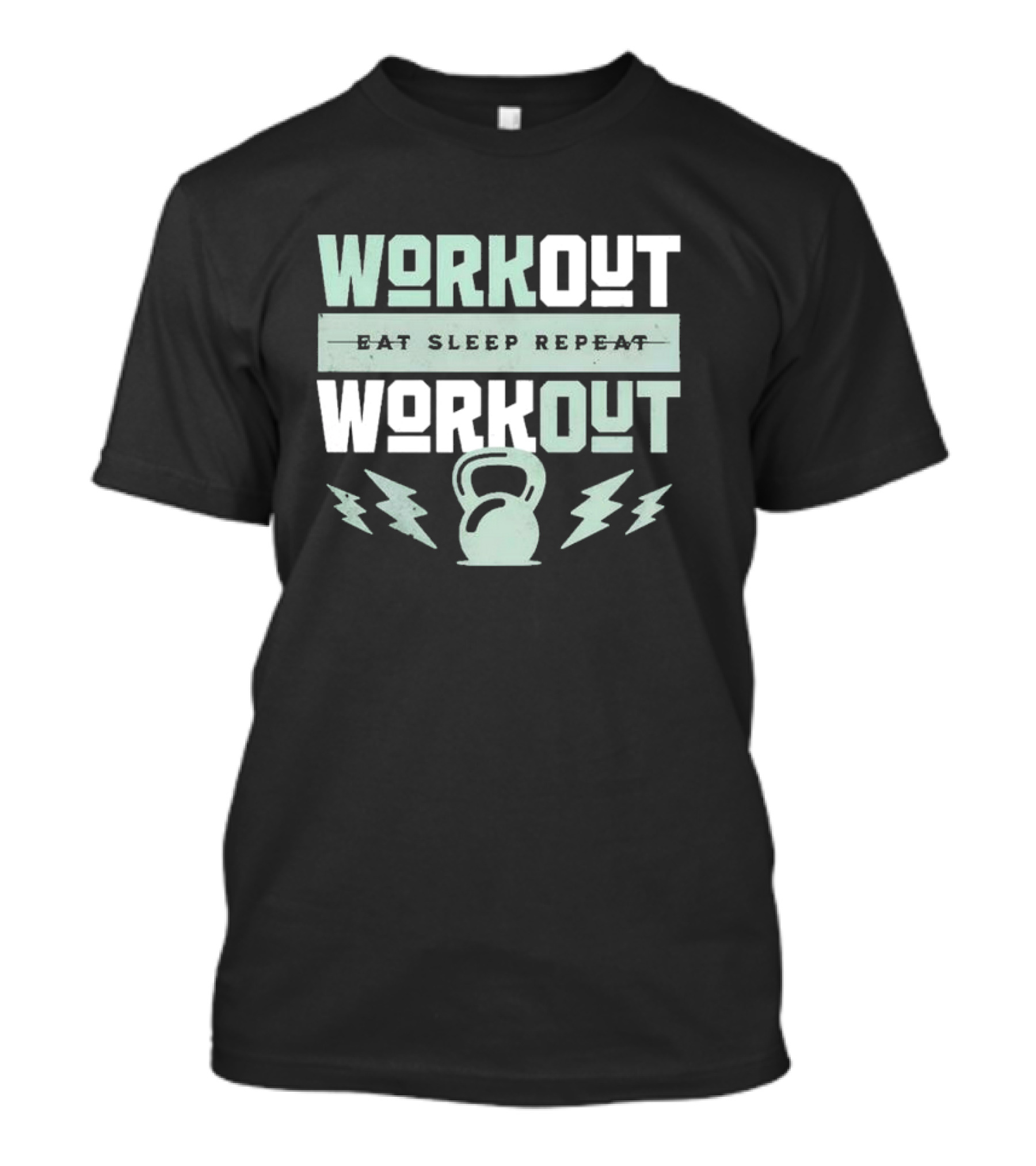 WORKOUT EAT SLEEP REPEAT WORKOUT KETTLEBELL LIGHTNING BOLTS T-Shirt