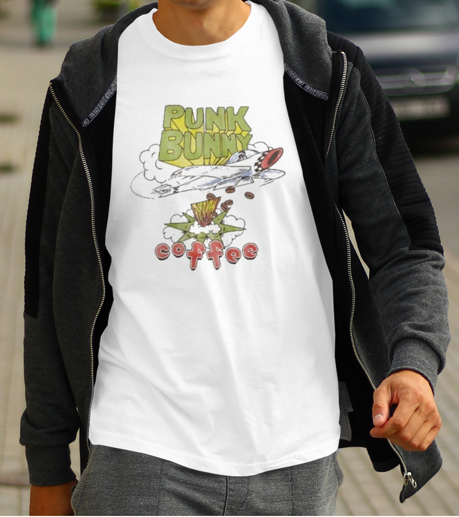 Punk Bunny Coffee Airplane Rocket Blast T-Shirt