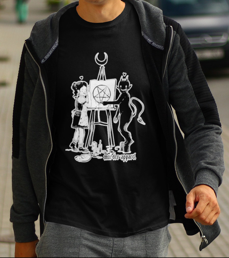 Girl And Satan Paint Night Murder Apparel Pentagram T-Shirt