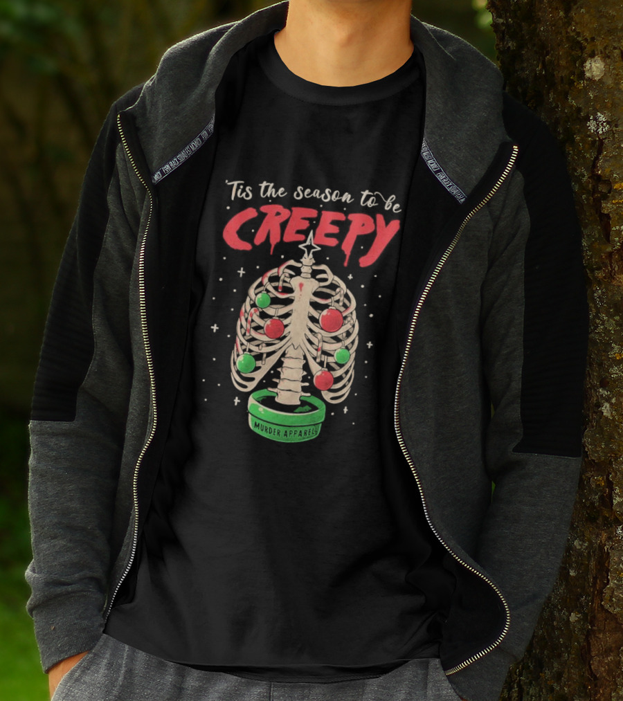 Tis The Season To Be Creepy Murder Apparals Christmas Skeleton Pine Tree T-Shirt