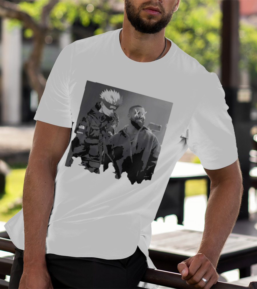 Drake X Gojo Satoru Crossover Black And White Manga Aesthetic T-Shirt