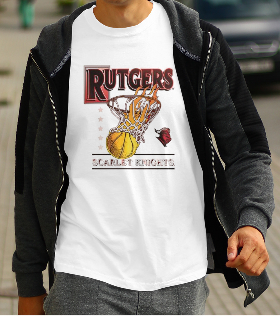 Rutgers Scarlet Knights Basketball Flaming Hoop T-Shirt