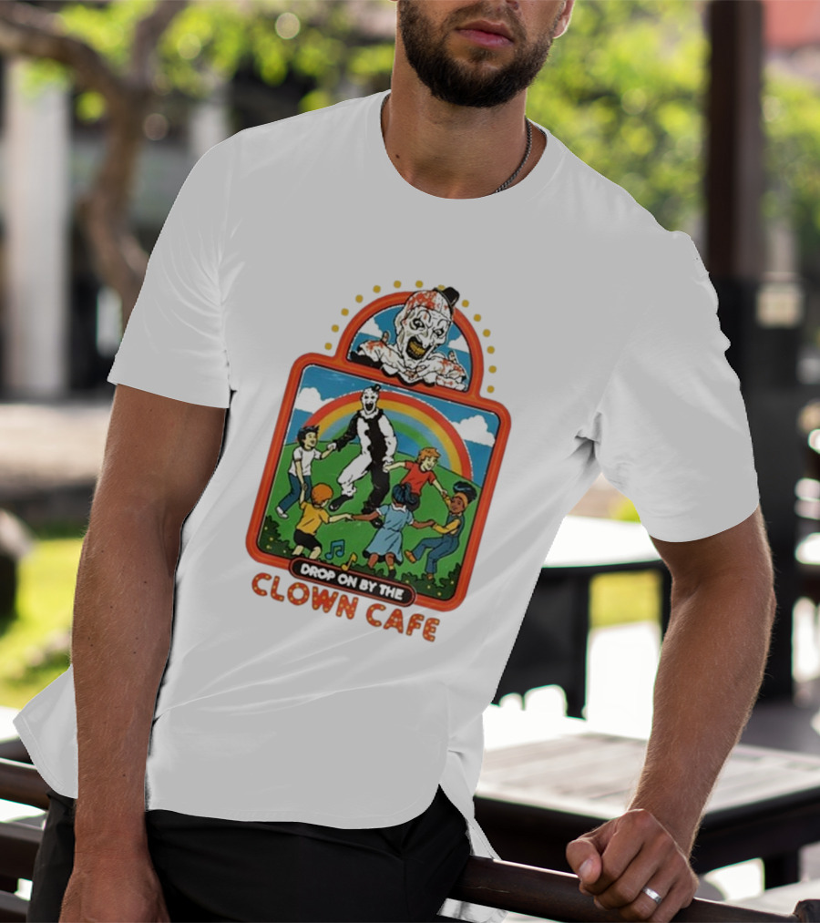 Drop On By The Clown Cafe Rainbow Clown Kids Circle T-Shirt