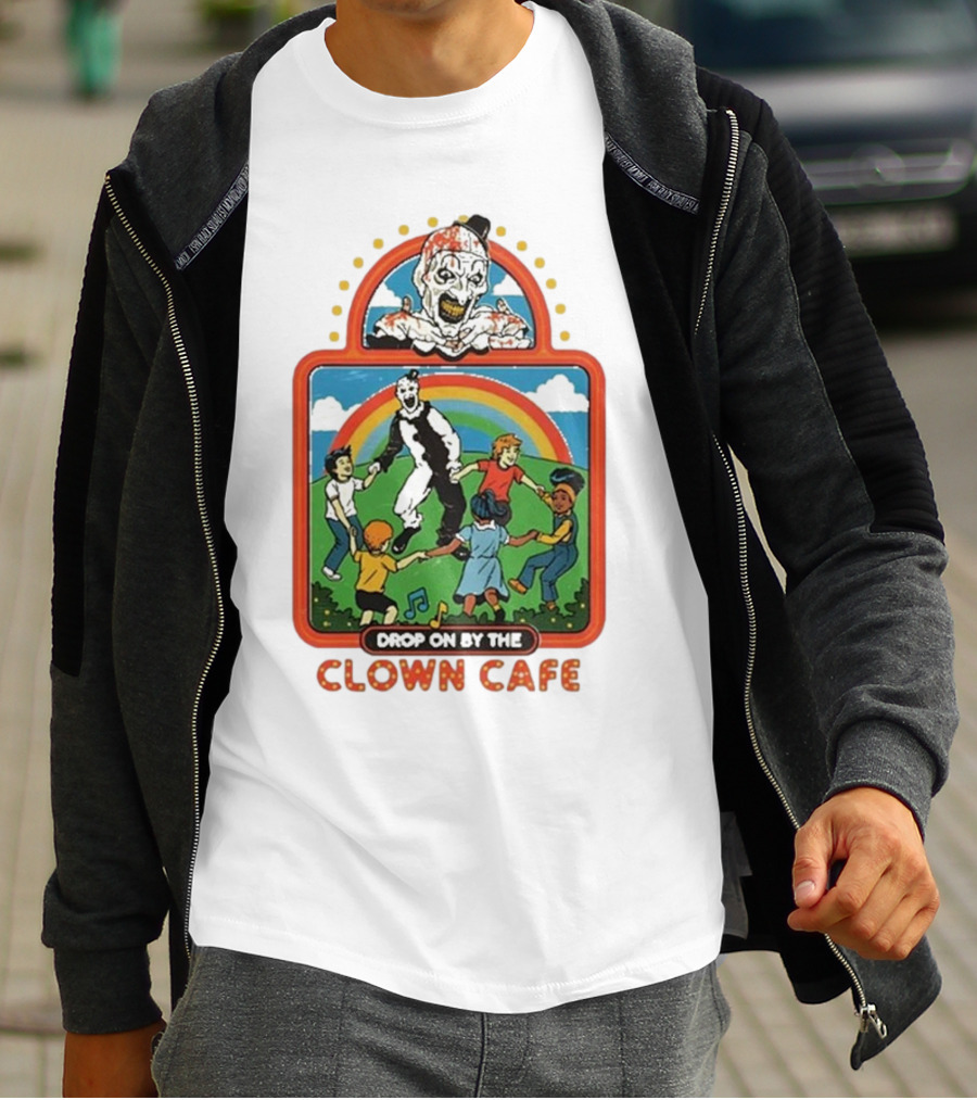 Drop On By The Clown Cafe Rainbow Clown Kids Circle T-Shirt