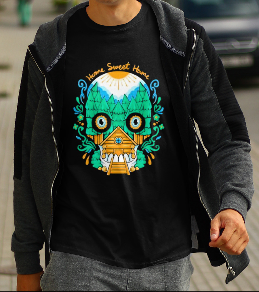 Home Sweet Home Nature Skull With Cabin In Spooky Atmosphere T-Shirt