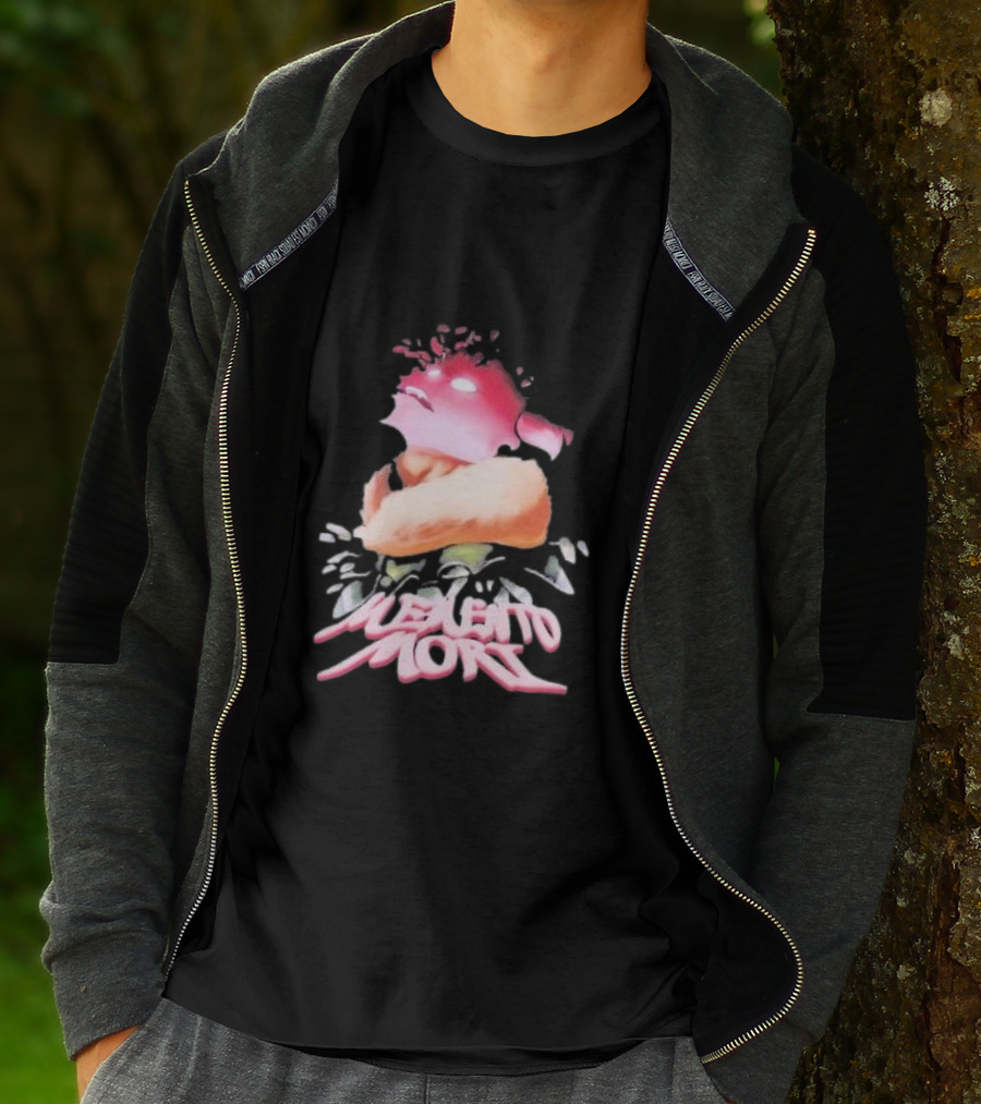 Memento Mori Floral Neon Character With Fur And Glowing Eyes T-Shirt