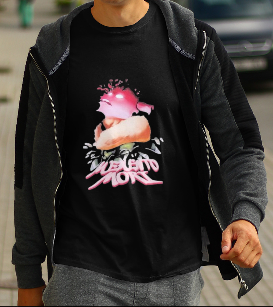 Memento Mori Floral Neon Character With Fur And Glowing Eyes T-Shirt