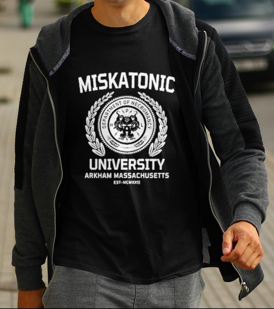 Miskatonic University Department Of Necromancy Arkham Massachusetts Est MCMXXII T-Shirt