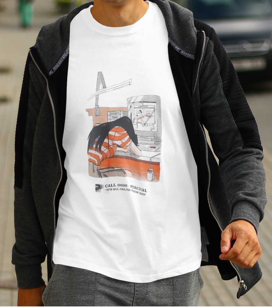 Call 0800 Percival It's All Online These Days Computer Graphic Stripe T-Shirt