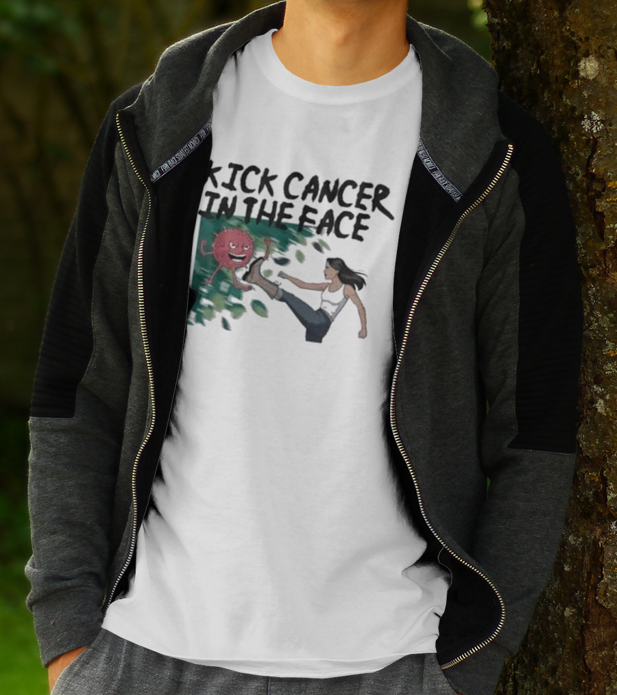 Kick Cancer In The Face Let's Fight Back Battle Kicking Action T-Shirt