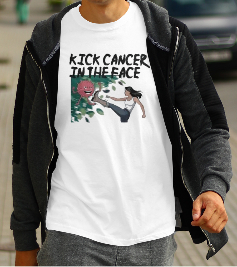 Kick Cancer In The Face Let's Fight Back Battle Kicking Action T-Shirt