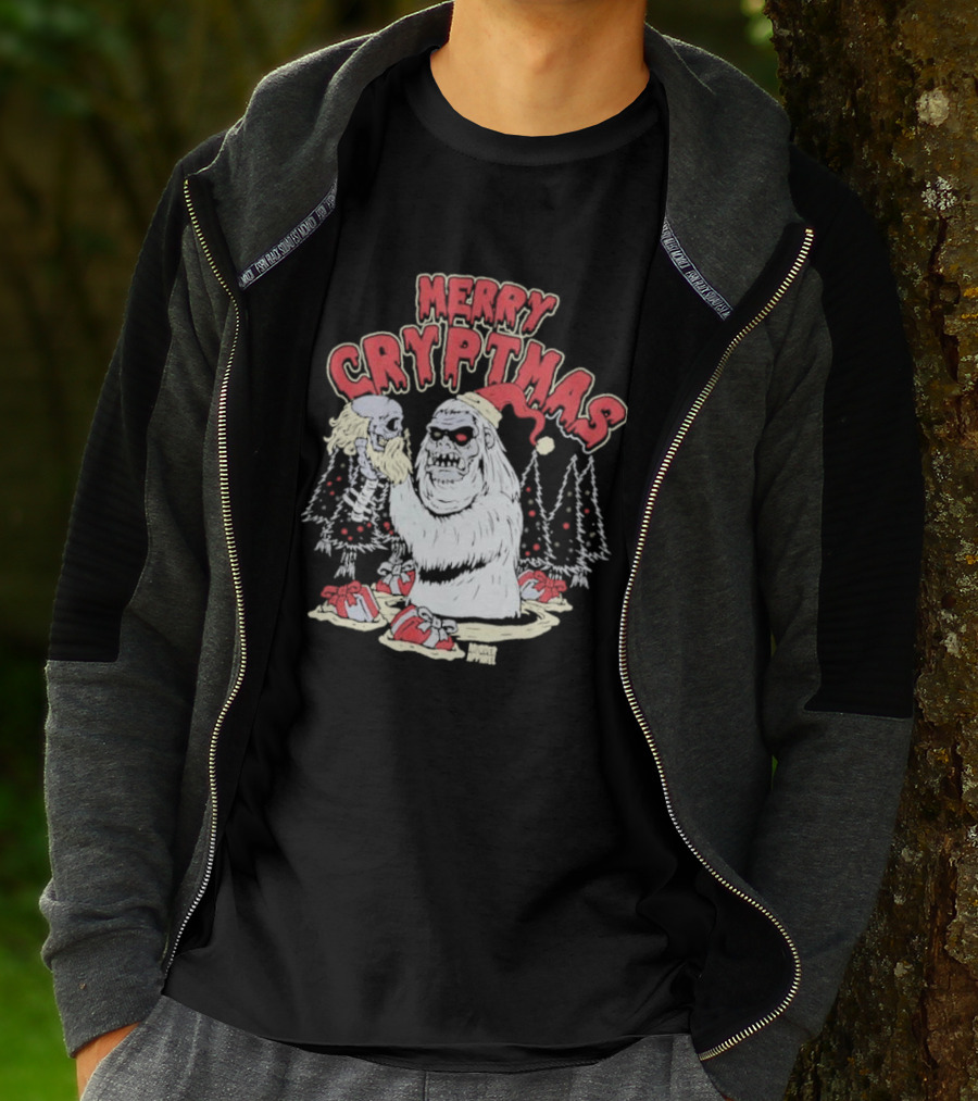 Merry Cryptmas Yeti Skull Santa Dark Humor T-Shirt