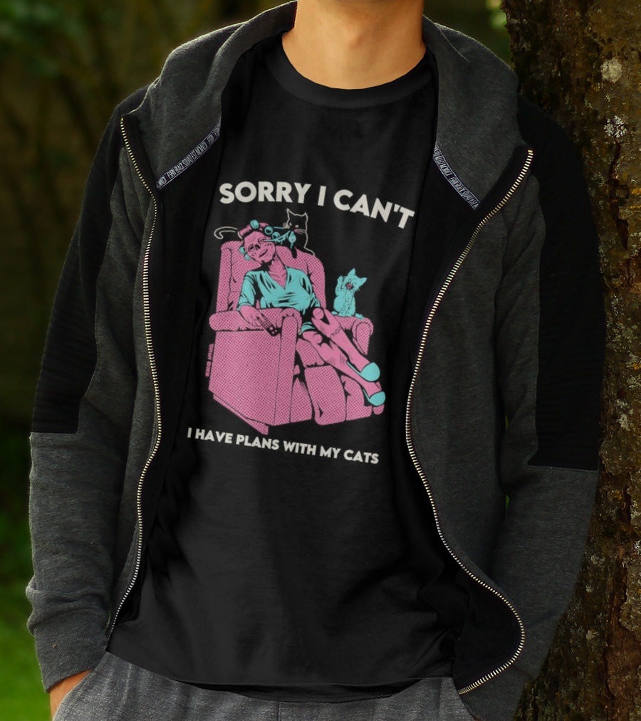 Sorry I Can’t I Have Plans With My Cats Relaxing Woman With Cats T-Shirt