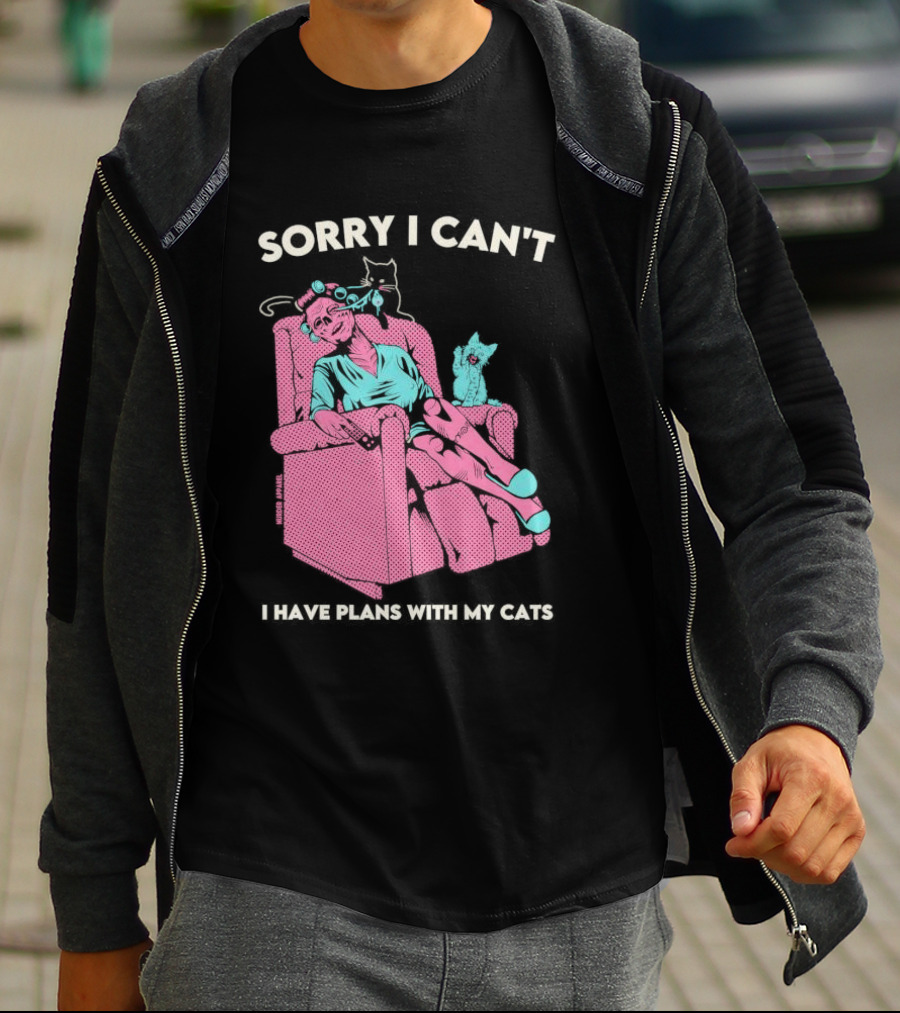 Sorry I Can’t I Have Plans With My Cats Relaxing Woman With Cats T-Shirt