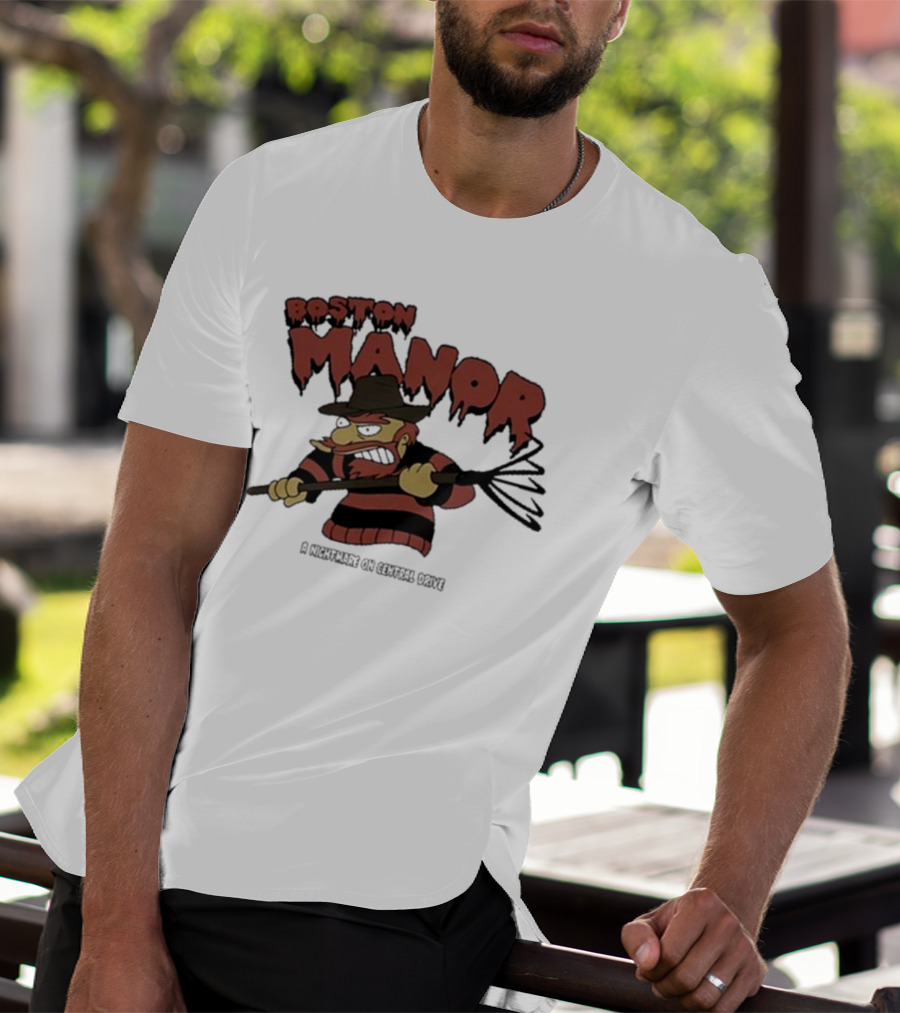 Boston Manor A Nightmare On Central Drive Freddy Krueger Parody Character T-Shirt