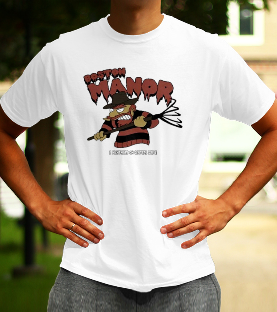 Boston Manor A Nightmare On Central Drive Freddy Krueger Parody Character T-Shirt