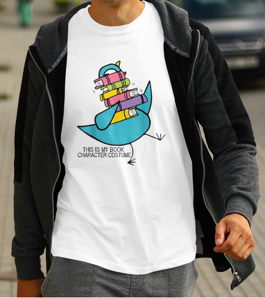 This Is My Book Character Costume Pigeon Holding Stack Of Books T-Shirt
