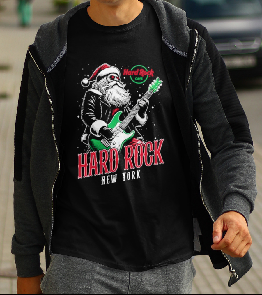Hard Rock Cafe New York Santa Christmas Guitar Holiday Live T-Shirt