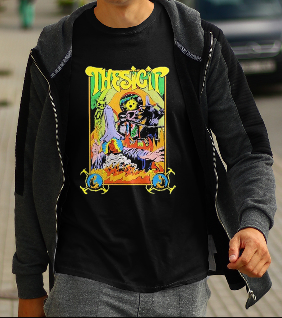 THESIGIT Psychedelic Skeletons Fire Scene Retro T-Shirt