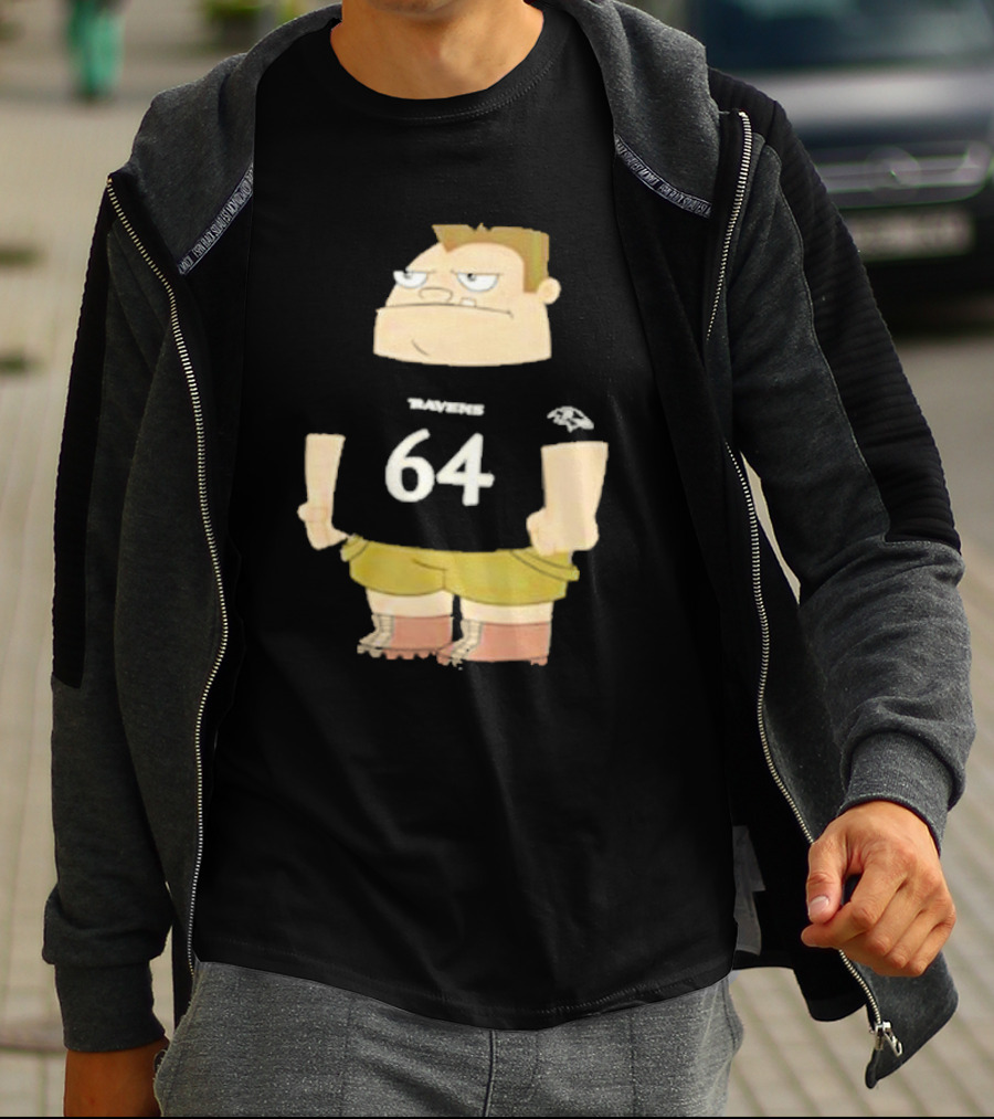 Ravens 64 Cartoon Character Tyler Linderbaum Only Fears God Texas Fears Oklahoma T-Shirt