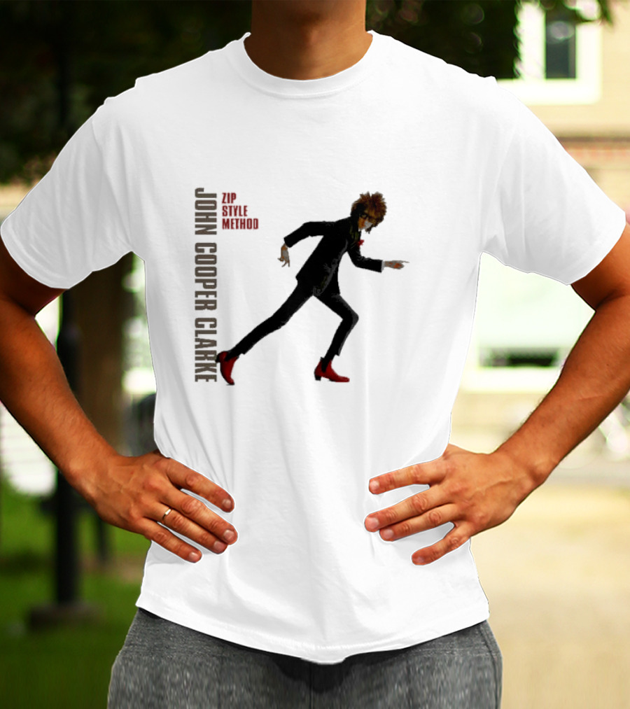 John Cooper Clarke Zip Style Method Dynamic Pose In Red Boots T-Shirt