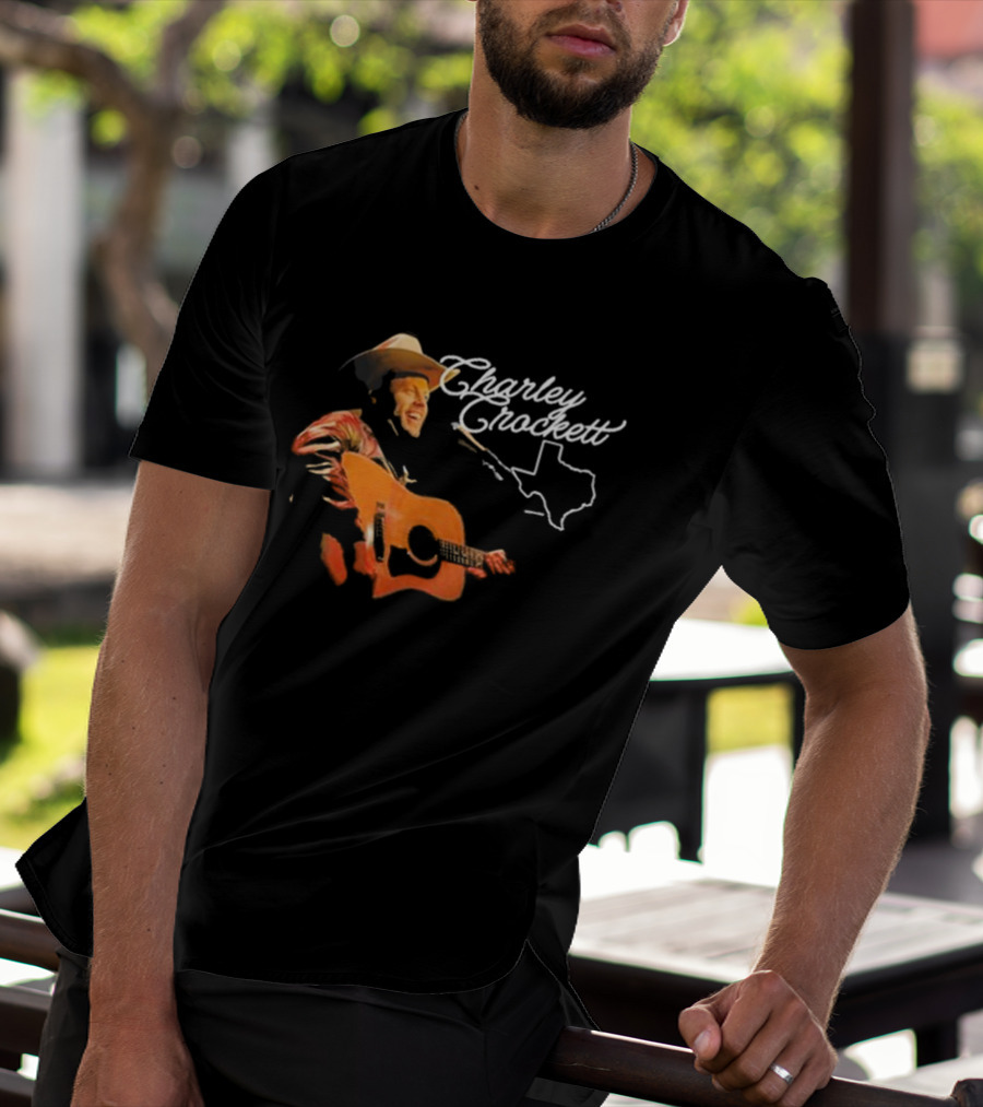 Charley Crockett Live Performance With Guitar And Texas Outline T-Shirt
