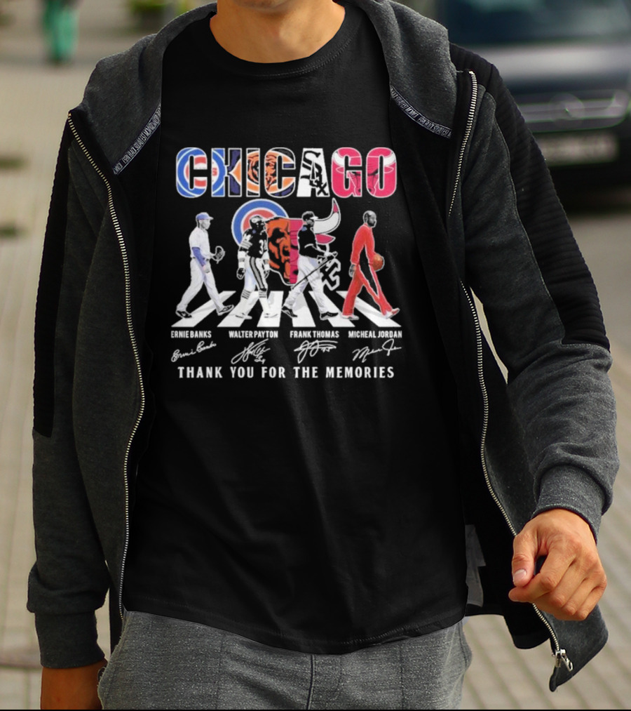 Chicago Cubs Bears Bulls Ernie Banks Walter Payton Frank Thomas Michael Jordan Thank You For The Memories T-Shirt