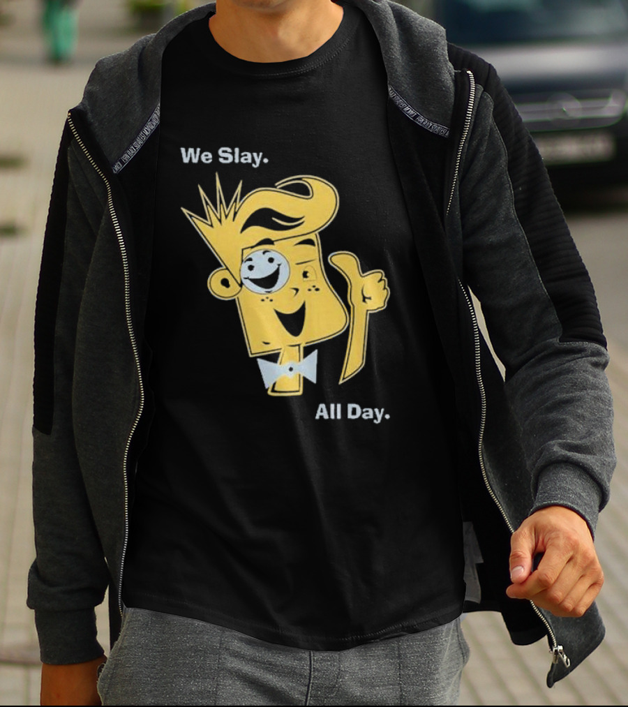 We Slay All Day Fgteev Shiny Yellow Character With Smile And Bow Tie T-Shirt