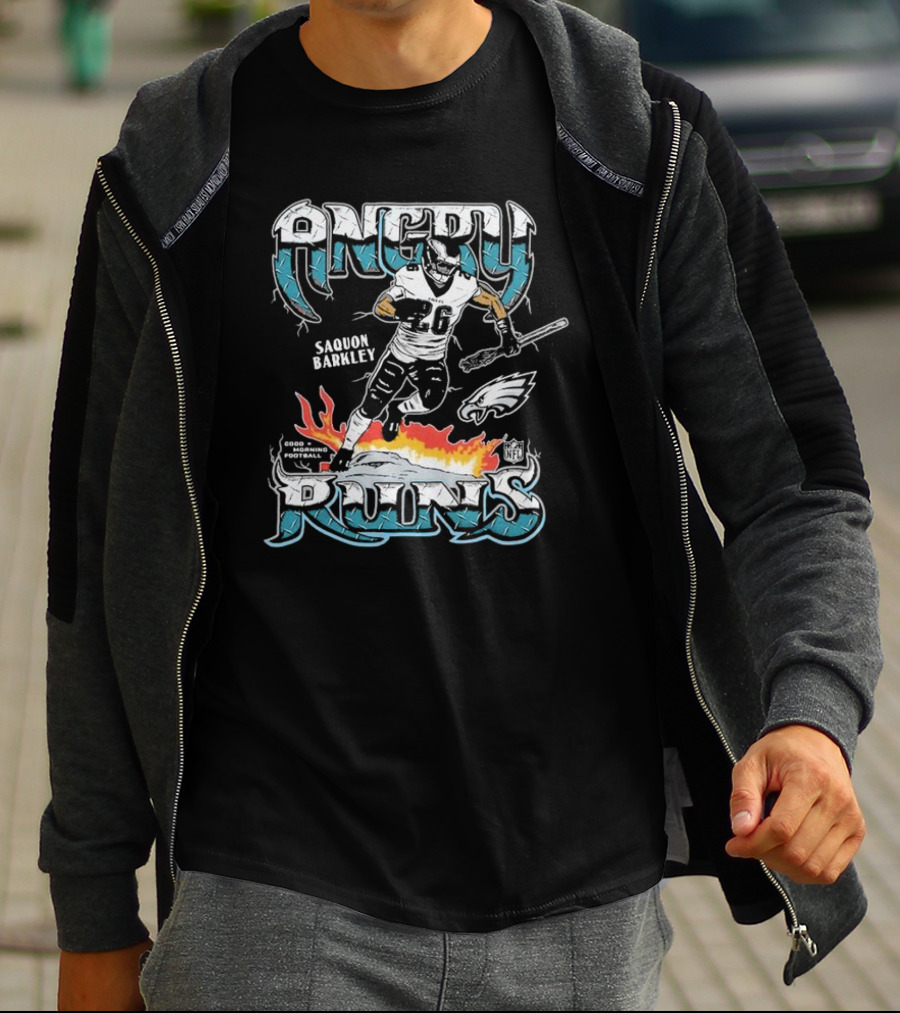 Saquon Barkley Angry Runs Philadelphia Eagles Good Morning Football NFL Homage Player Graphic Tri-blend T-Shirt