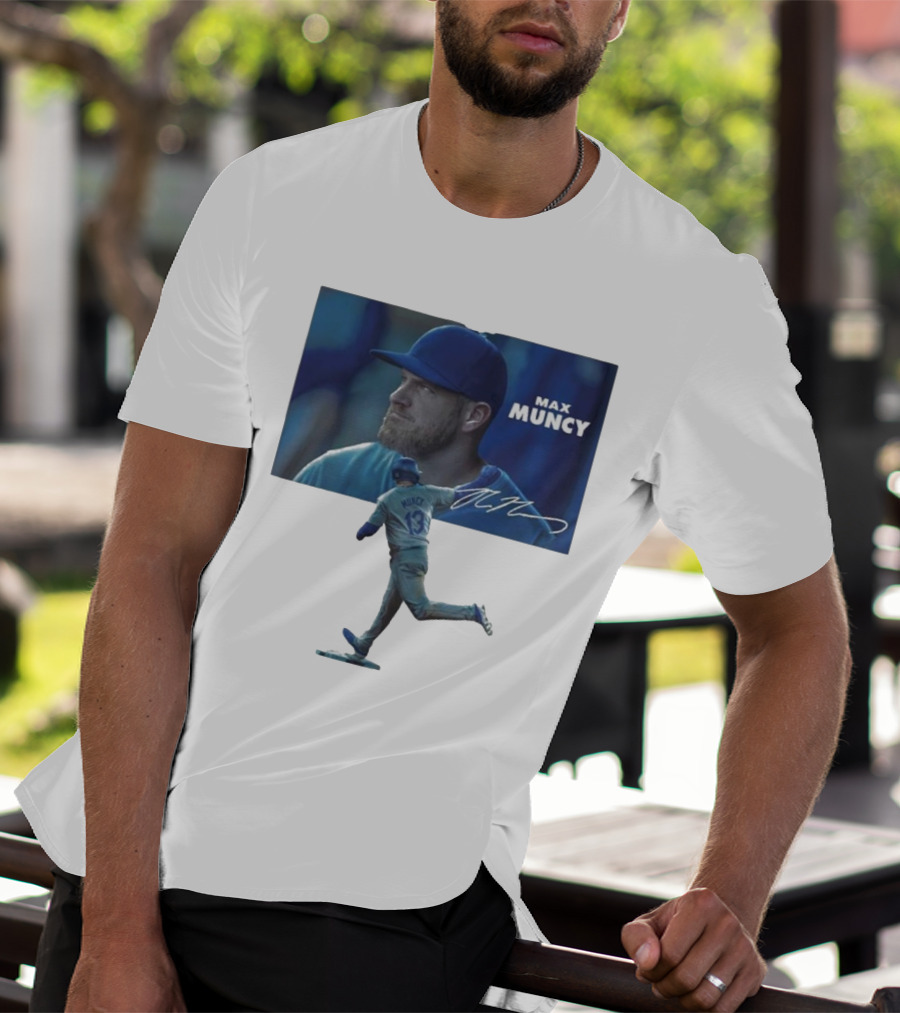 Max Muncy Baseball Figurine And Signature Photo T-Shirt