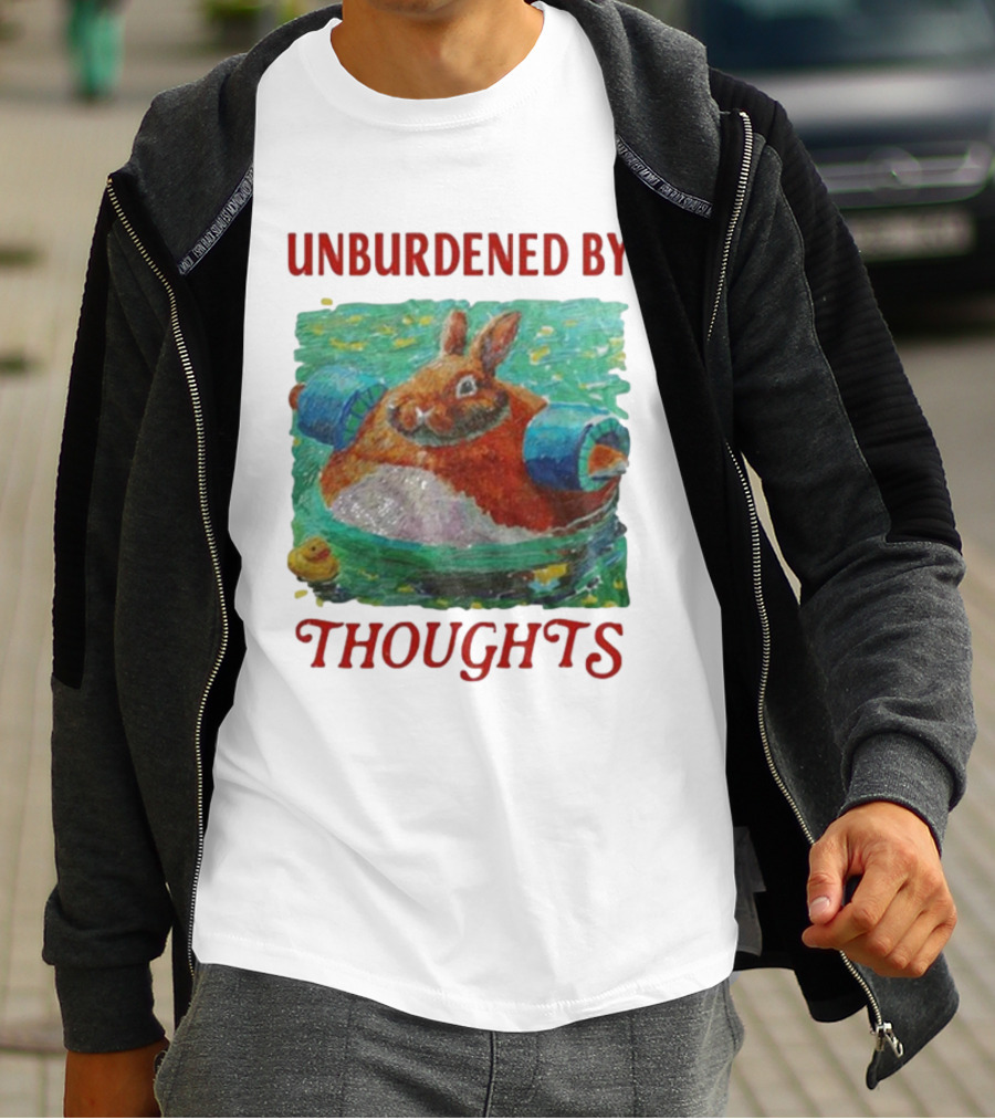 UNBURDENED BY THOUGHTS Rabbit Floating With Tube In Water Scene T-Shirt