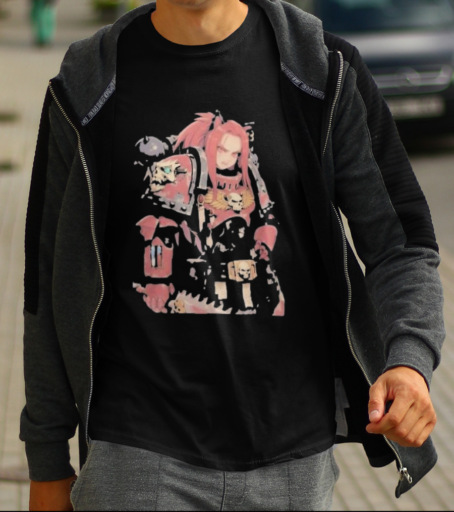 Female Space Marine Waifu Warrior With Skull Armor T-Shirt