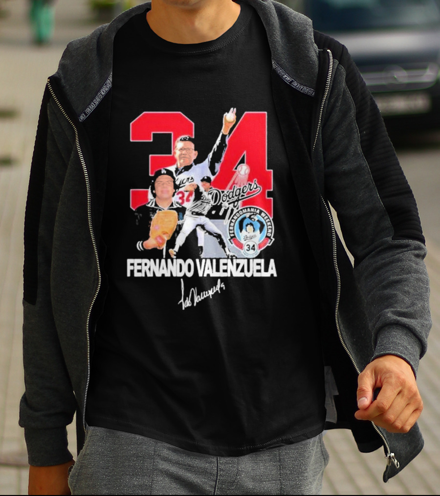Fernando Valenzuela Dodgers 34 Legend Baseball Tecolomania Mexican 34 Signature T-Shirt