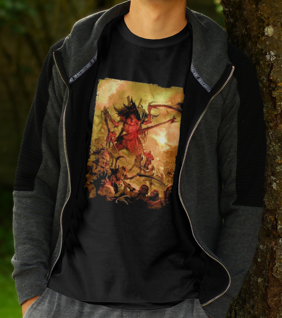 War Zone Octarius Rising Tide Black Tyranid Artwork Battle Scene T-Shirt