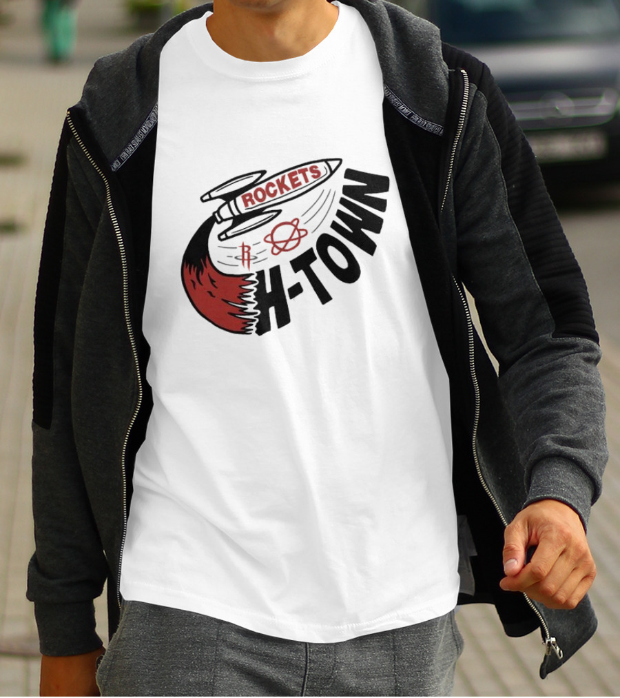 Houston Rockets H-Town Rocketship Orbit T-Shirt
