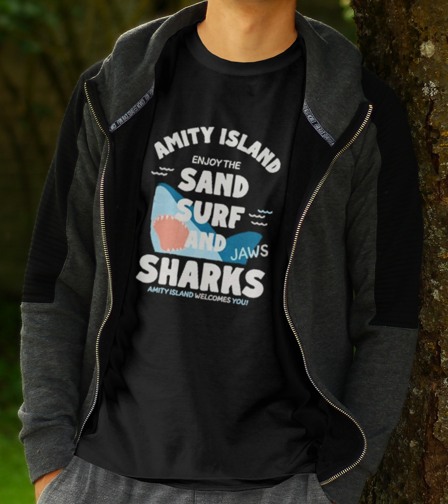 Amity Island Enjoy The Sand Surf And Jaws Sharks Welcomes You T-Shirt