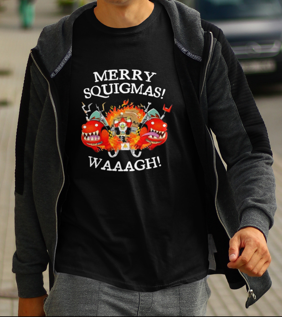 Merry Squigmas Waaagh Red Gobbo Holiday Chaos And Red Creatures T-Shirt