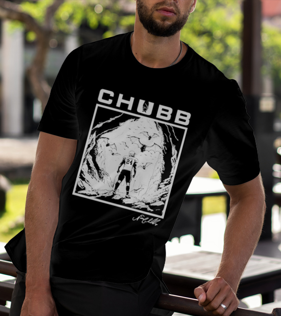 Chubb 24 Cleveland Football Bat Cave Fantasy Scene T-Shirt
